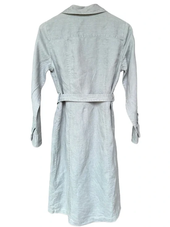 Boden Linen Roll Sleeve Shirt Dress with Waist Tie | Gray-Green | Size 6 - Picture 2 of 6